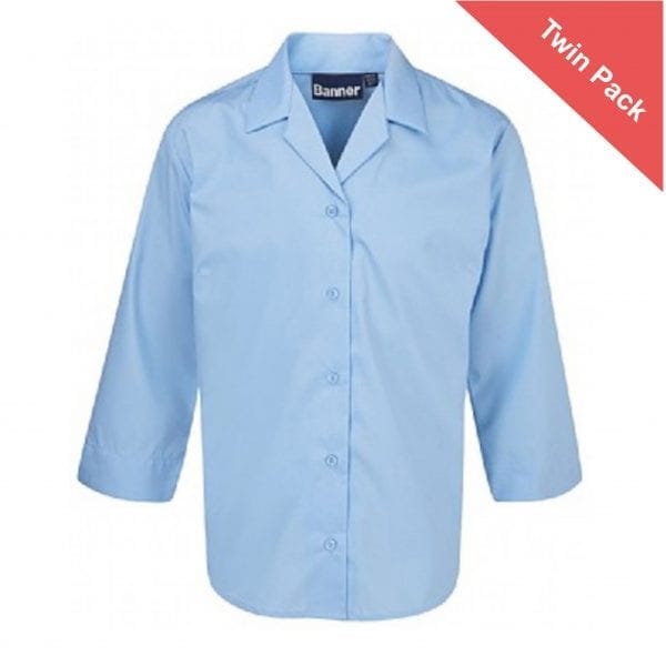 Senior Girls 3/4 Sleeve Blouse - Twin Pack - Blue