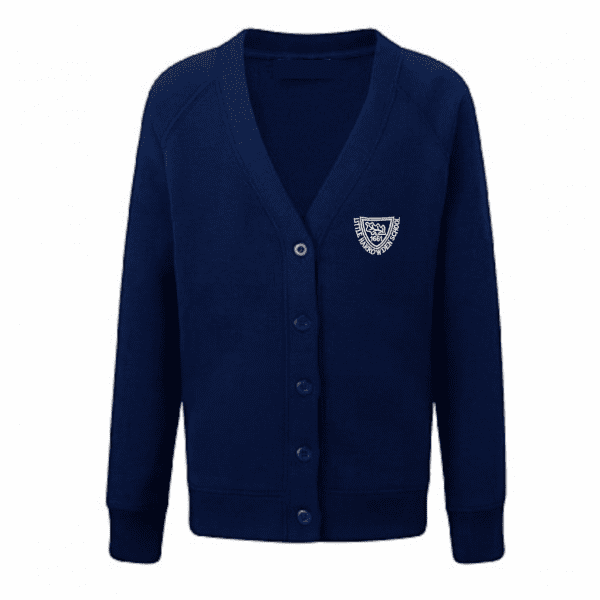 Little Harrowden Navy Girls Pocketed Cardigan w/Logo