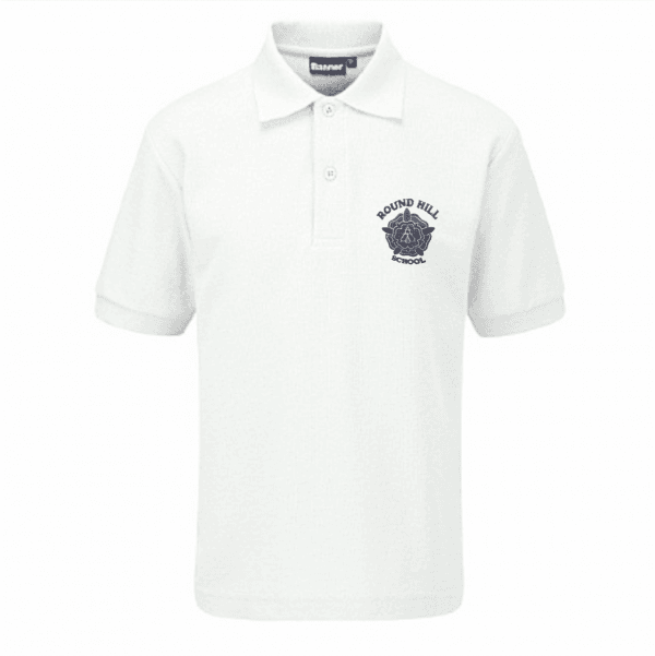 Round Hill Primary School White Polo Shirt w/Navy Logo