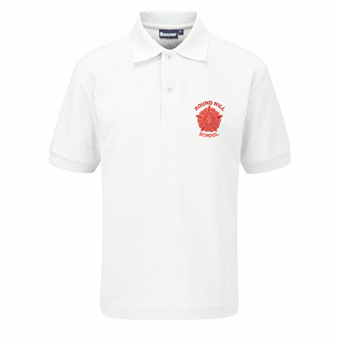 Round Hill Primary School White Polo Shirt w/Red Logo - Schoolwear ...