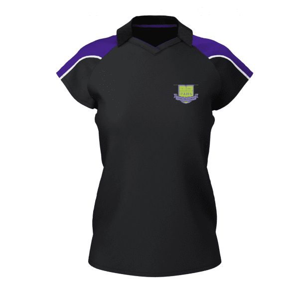 Prince Albert High School Girls Black/Purple Polo Shirt w/Logo