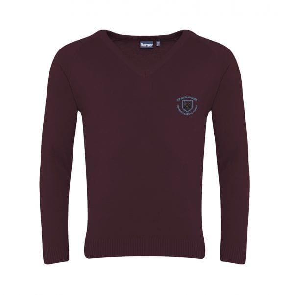 St Thomas More Maroon Knitted V-Neck Pullover w/Logo